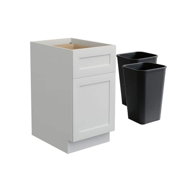 18 in. W x 24 in. D x 34.5 in. H Ready to Assemble Plywood Kitchen Cabinet in White with 2 Pull Out Trash Can