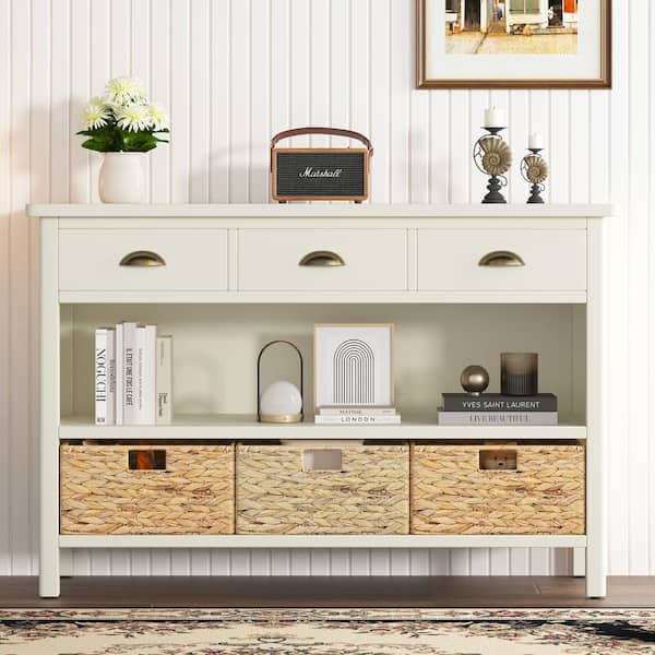 Harper & Bright Designs Antique White 47 in. Rectangle Wood Harper & Bright Designs Antique White 47 in. Rectangle Wood