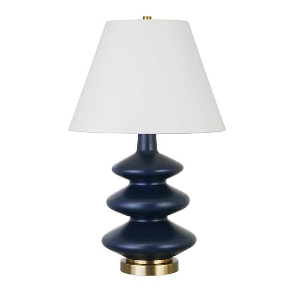 HomeRoots 26 in. White Modern Integrated LED Bedside Table Lamp with White Fabric Shade