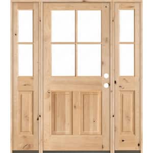 60 in. x 80 in. Knotty Alder Left-Hand/Inswing 4-Lite Clear Glass Unfinished Wood Prehung Front Door/Double Sidelite