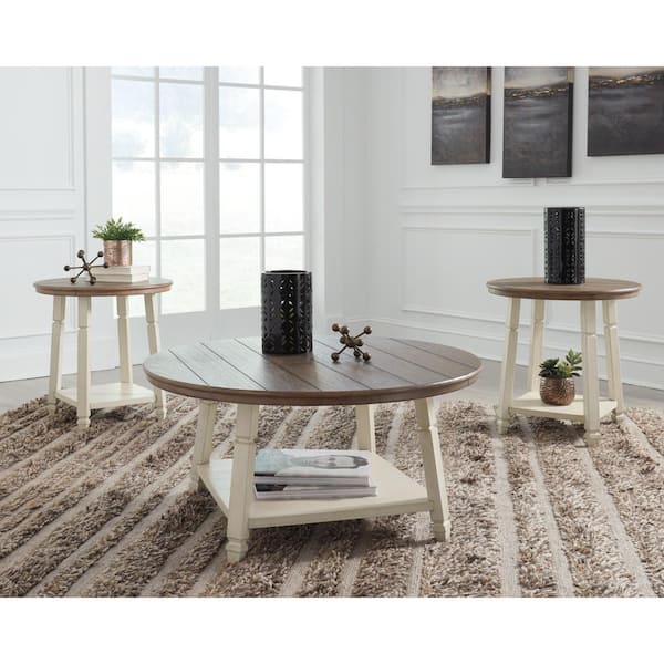 Signature DESIGN BY ASHLEY Bolanbrook 40 in. Brown/White Round MDF Coffee Table with 2-Pieces