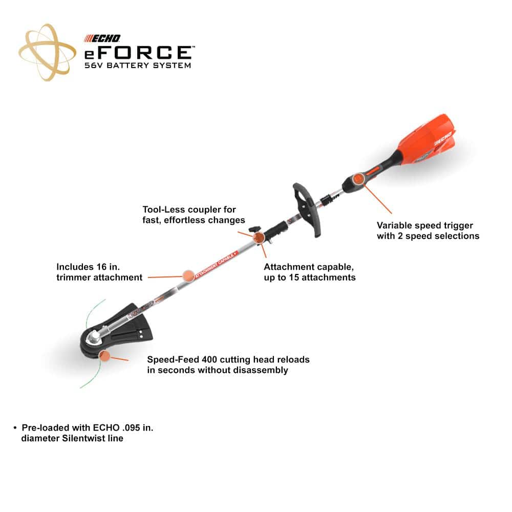 eFORCE 56V Brushless Cordless Battery Pro Attachment Series Trimmer with 2.5Ah Battery and Charger - 1