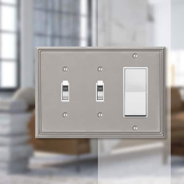 Rhodes 3 Gang 2-Toggle and 1-Rocker Metal Wall Plate - Brushed Nickel
