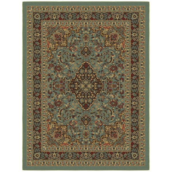 Ottohome Collection Non-Slip Rubberback Medallion Oriental 5x7 Indoor Area Rug, 5 ft. x 6 ft. 6 in., Dark Seafoam Green