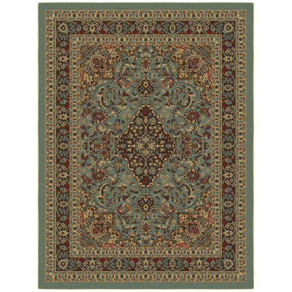 Ottomanson Ottohome Collection Non-Slip Rubberback Medallion Oriental 5x7 Indoor Area Rug, 5 ft. x 6 ft. 6 in., Dark Seafoam Green