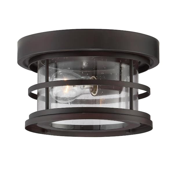 Savoy House Barrett 10 in. W x 6 in. H 1-Light English Bronze Outdoor Flush Mount with Clear Seeded Glass