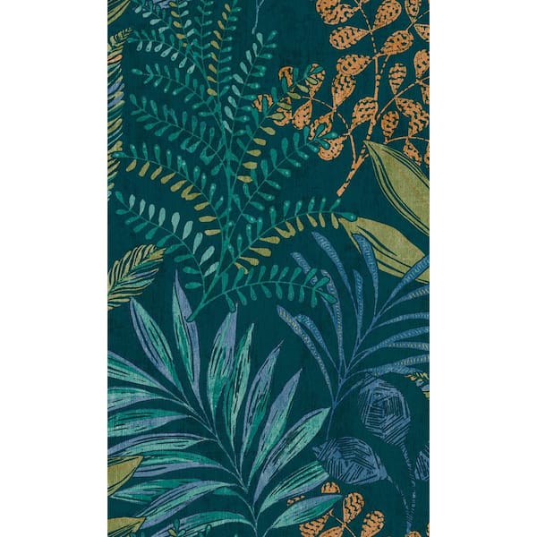 Blue Light Leaf Motif Tropical 57 sq. ft. Non-Woven Textured Non-pasted Double Roll Wallpaper R7962