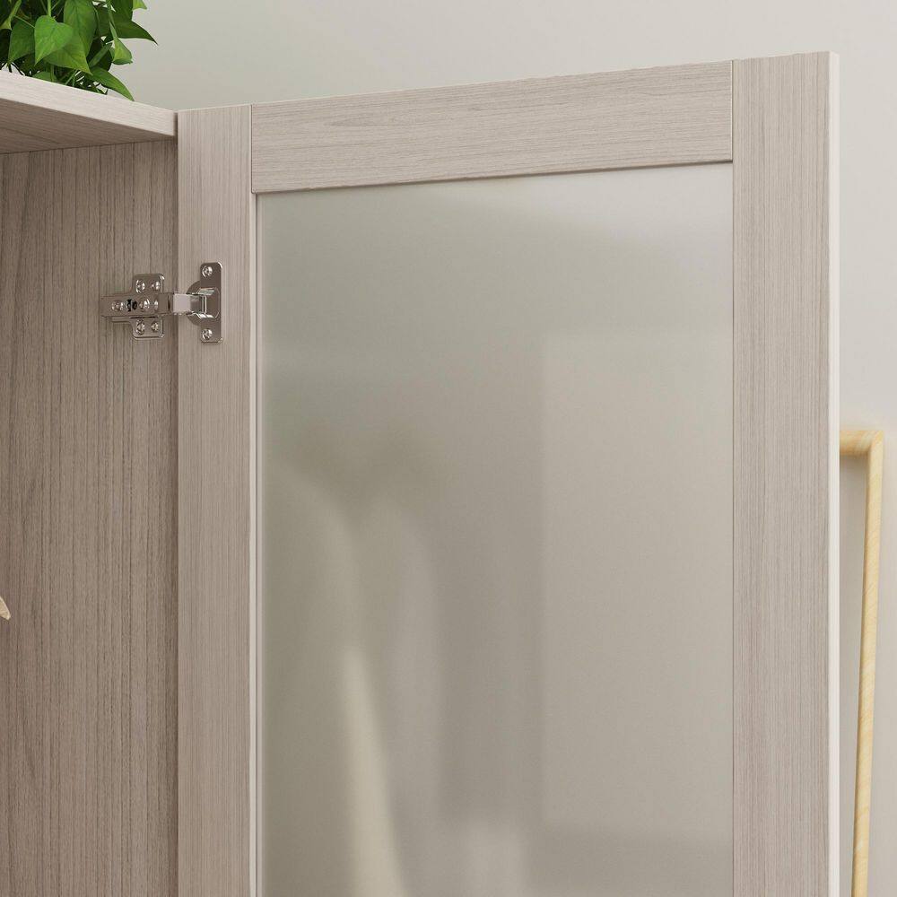 Light Oak Wood 31.5 in. Bedroom Armoire with Frosted Tempered Glass Doors, Hanging Rod and 2-Drawers - thumbnail 8