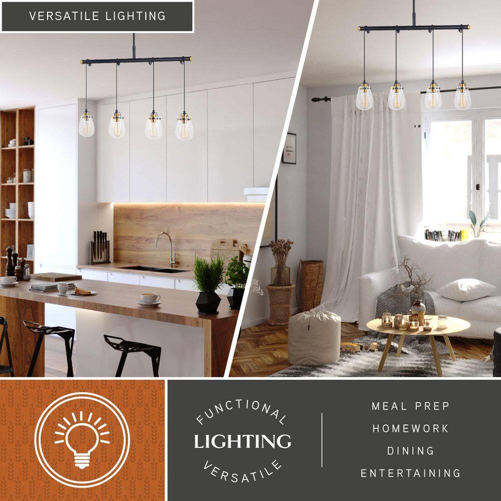 Kassidy 32.5'' Black and Natural Brass Four-Light Indoor/Outdoor Pendant