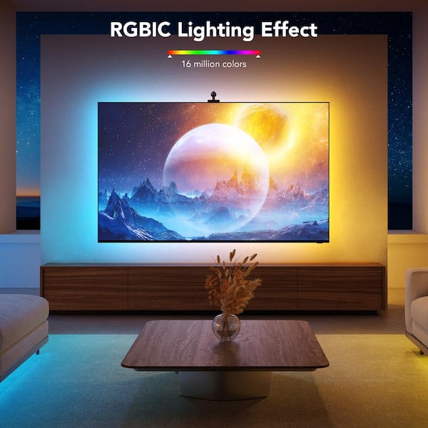 Govee RGBIC 24-Watt Equivalent 12.5 ft. Smart Integrated LED Black Color  Changing TV Back Light for 55-65 in. TVs (1-Strip) H6198AD1 - The Home Depot
