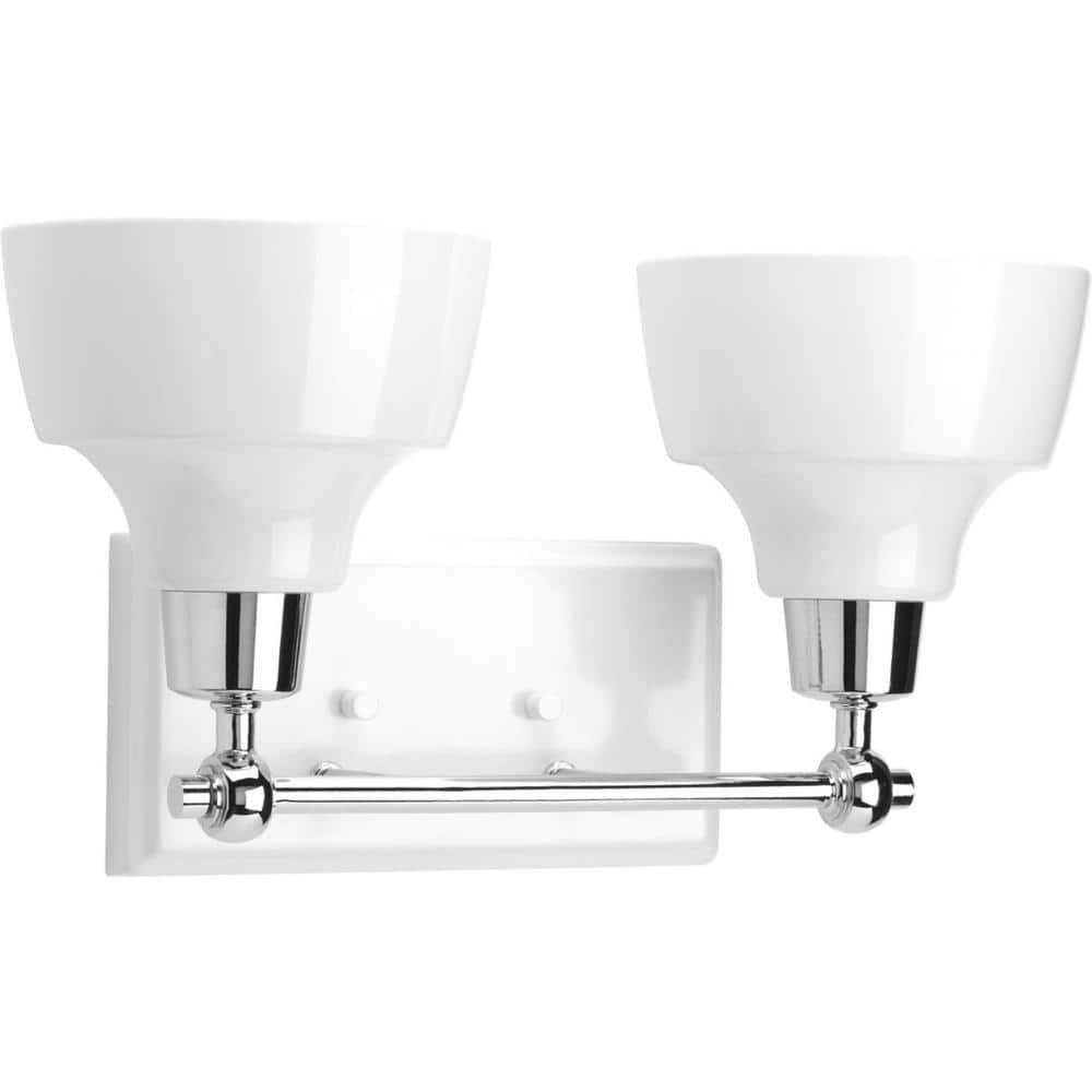 Polished Chrome 2-Light Bath Vanity Fixture with White Shades