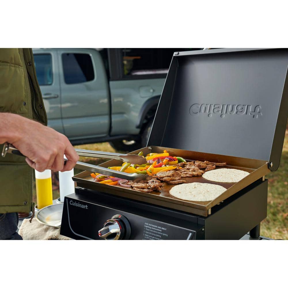 17" Black Stainless Steel Tabletop Gas Griddle with Hood
