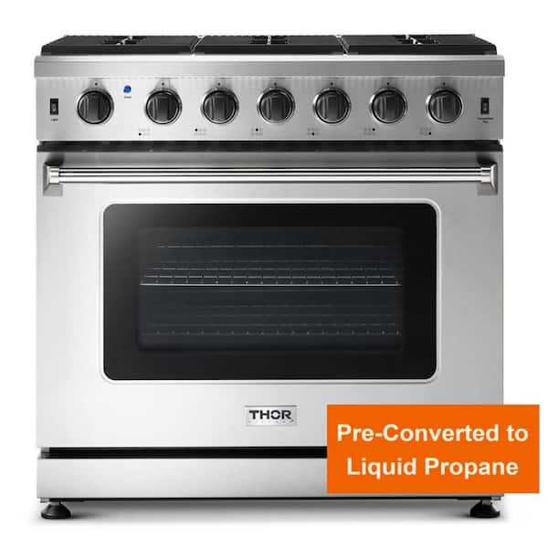 Thor Kitchen Pre-Converted Propane 36 in. 6.0 cu. Ft Single Oven Professional Gas Range in Stainless Steel with 6-Burners