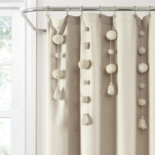 Lush Decor 72 In X Boho Pom, White Shower Curtain With Tassels