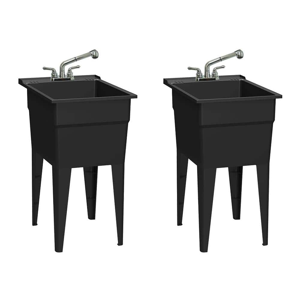RUGGED TUB 18 in. x 24 in. Recycled Polypropylene Black Laundry Sink w/2  Hdl Non Metallic Pullout Faucet and Install. Kit (Pk of 2) N52BK1-2 - The  