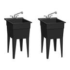 18 in. x 24 in. Recycled Polypropylene Black Laundry Sink w/2 Hdl Non Metallic Pullout Faucet and Install. Kit (Pk of 2)