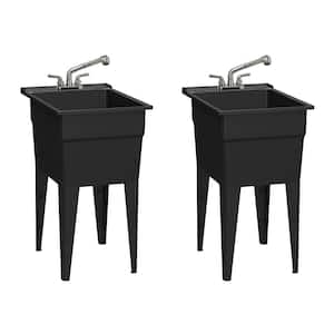 18 in. x 24 in. Recycled Polypropylene Black Laundry Sink w/2 Hdl Non Metallic Pullout Faucet and Install. Kit (Pk of 2)