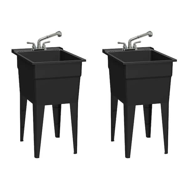 RUGGED TUB 18 in. x 24 in. Recycled Polypropylene Black Laundry Sink w/2 Hdl Non Metallic Pullout Faucet and Install. Kit (Pk of 2)