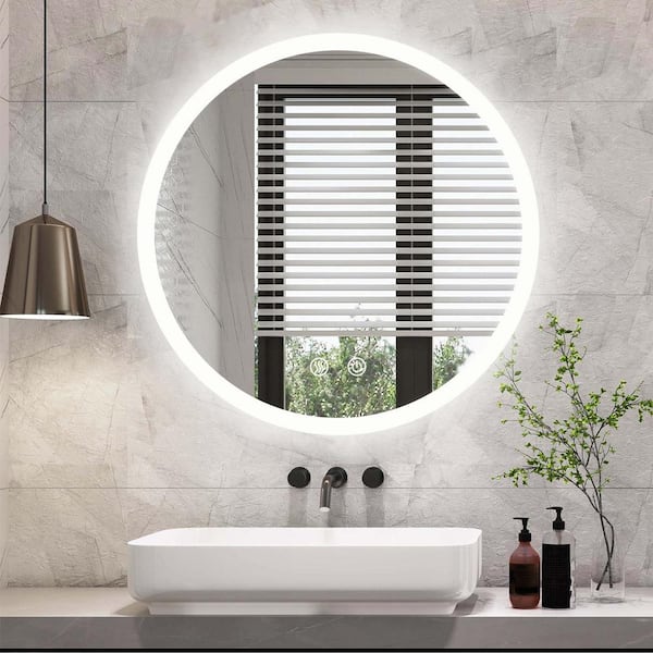Staykiwi 24 in. W x 24 in. H Round Frameless Anti-Fog Lighted Wall Bathroom Vanity Mirror in Natural
