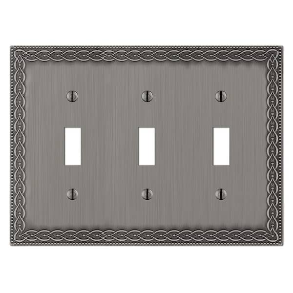 AMERELLE Amelia 3 Gang Toggle Metal Wall Plate - Antique Nickel