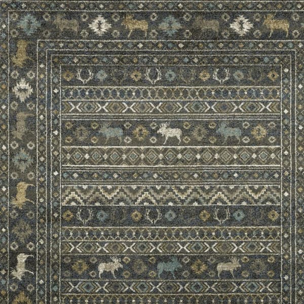 8 ft. x 10 ft. Blue, Gold Tribal Washable Area Rug