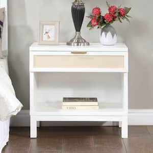 Bayport White and Cane 1-drawer 25 in. W Nightstand