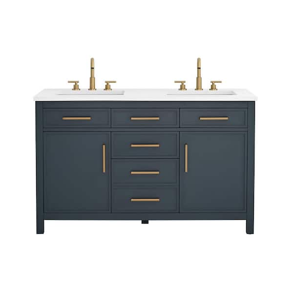 Cooper 54 in. W Bath Vanity in Vintage Blue with Engineered Stone Top in Ariston White with White Sinks