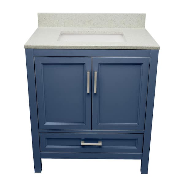Ella Nevado 31 in. W x 22 in. D x 36 in. H Single Sink Bath Vanity in Navy Blue with Galaxy White Qt. Top Single Hole