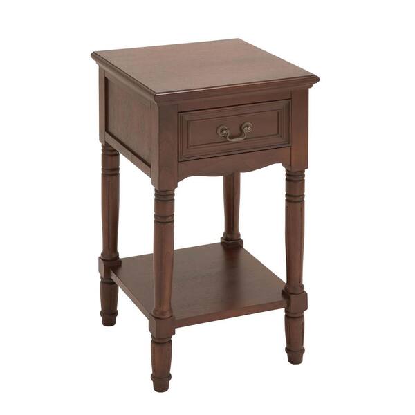 Litton Lane 16 in. Brown 1 Drawer and 1 Shelf Large Rectangle Wood End