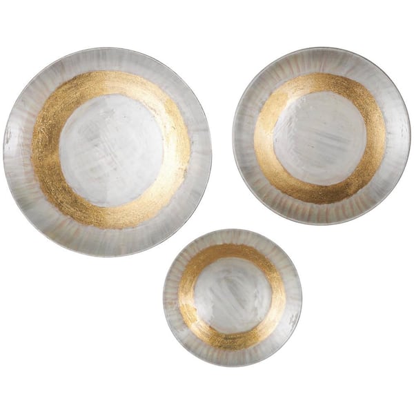 Litton Lane Metal White 3D Circular Disk Abstract Wall Decor with Gold Foil Accents (Set of 3)