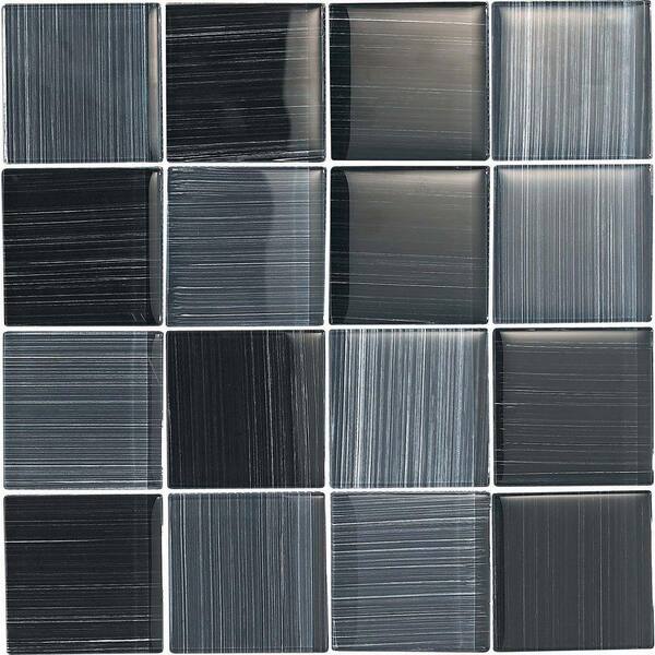 Epoch Architectural Surfaces Brushstrokes Nero-1501-3 Mosaic Glass Mesh Mounted - 4 in. x 4 in. Tile Sample-DISCONTINUED