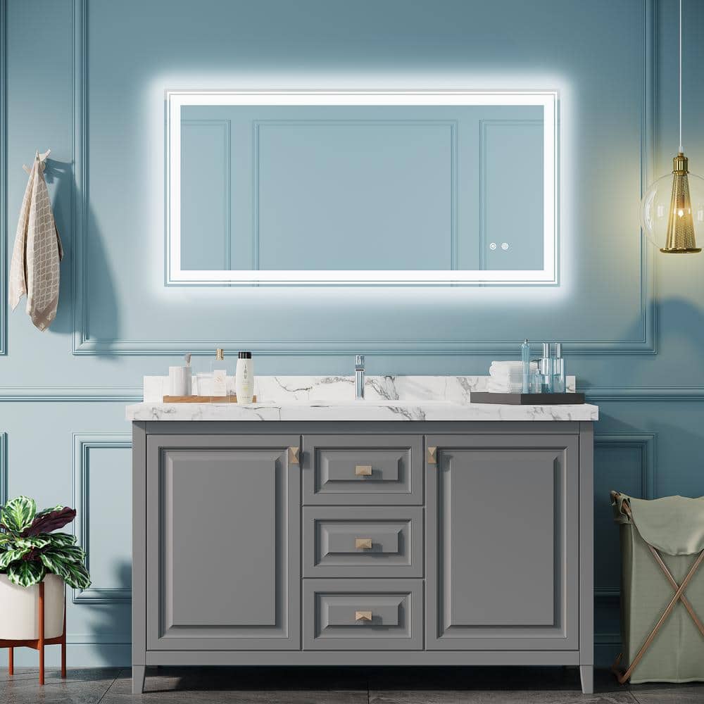 48 in. W x 24 in. H LED Rectangular Frameless Dimmable Wall Bathroom Vanity Mirror in White