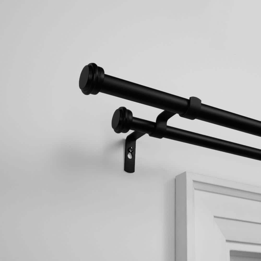 Matte Black Adjustable Double Curtain Rod with Finials