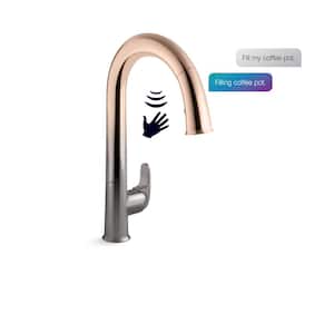 Sensate Pull-Down Single Handle Kitchen Faucet in Vibrant Ombre Titanium and Rose Gold