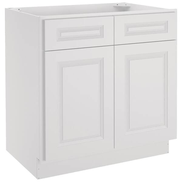 HOMEIBRO 33-in W X 24-in D X 34.5-in H in Raised Panel Dove Plywood Ready to Assemble Floor Base Kitchen Cabinet with 2 Drawers