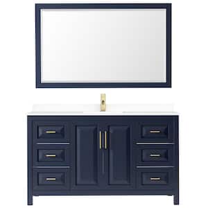 Daria 60 in. W x 22 in. D Single Vanity in Dark Blue with Cultured Marble Vanity Top in White with Basin and Mirror