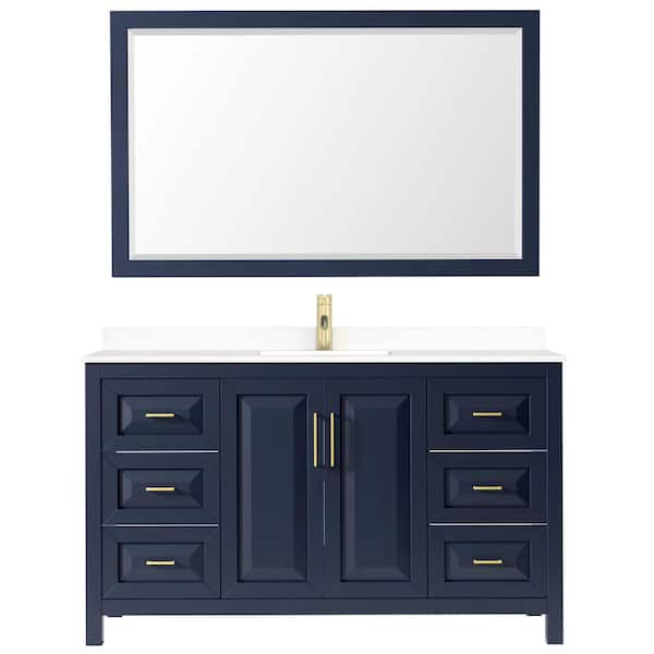 Wyndham Collection Daria 60 in. W x 22 in. D Single Vanity in Dark Blue with Cultured Marble Vanity Top in White with Basin and Mirror
