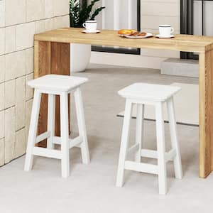 Laguna 24 in. Set of 2 HDPE Plastic All Weather Square Seat Backless Counter Height Outdoor Bar Stool in White