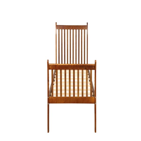 Unbranded 80 in. W Walnut Twin Wood Platform Bed with Solid Wood Slat Support