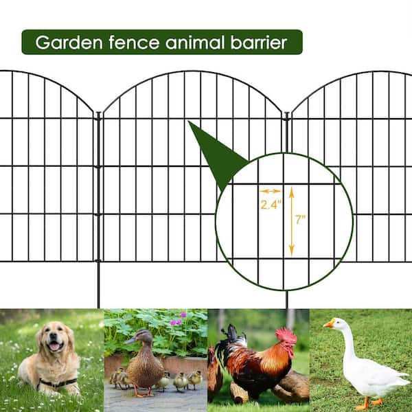 Angel Sar 28 in. x 11.7 ft. Black Metal Garden Fence, 5 Panels + 6 Stakes Rustproof Border Fence Animal Barrier