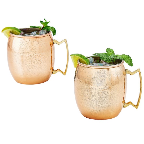 Oakland Living Solid Straight Pair of 100% Copper Mule Mug Cups with Straws 16 oz Hammered Handcrafted 5.5 L x 3.25 W x 4 H