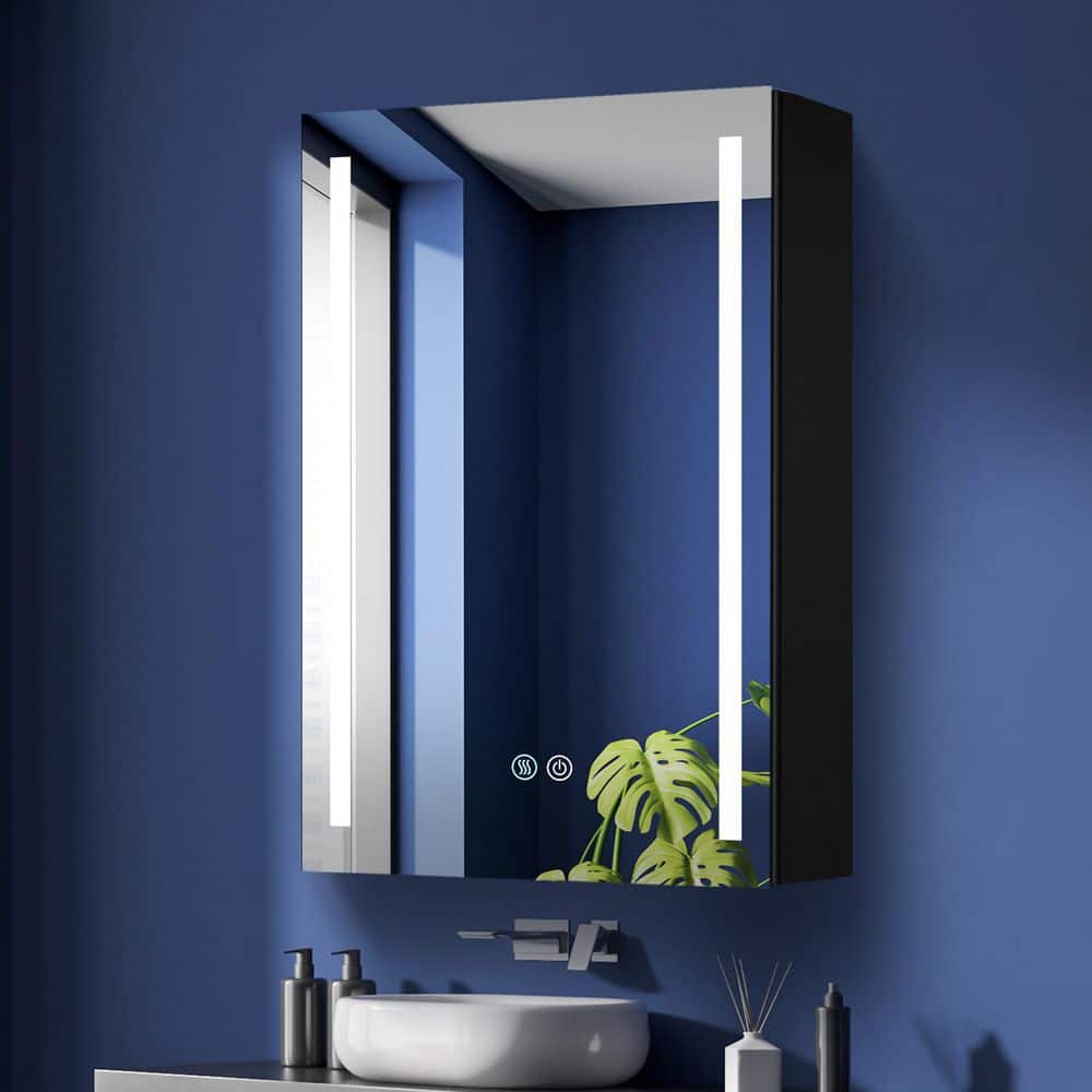 20 in. W x 30 in. H Surface Mount Rectangular Black Aluminum Defogging Lighted Bathroom Medicine Cabinet with Mirror price history on PriceWatchPro