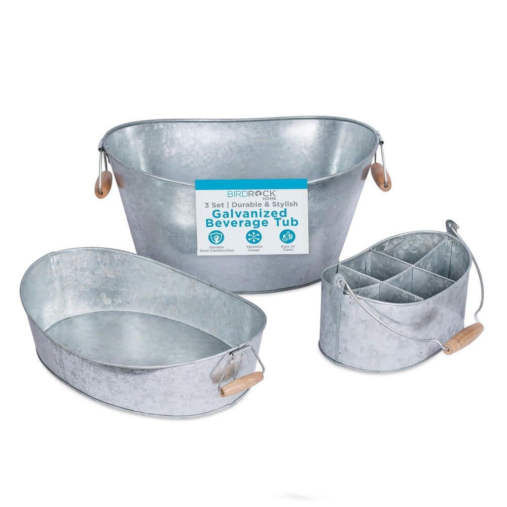 Beverage Tub Set - Silver Galvanized, Ice Bucket + Serving Tray + Utensil Caddy price history on PriceWatchPro