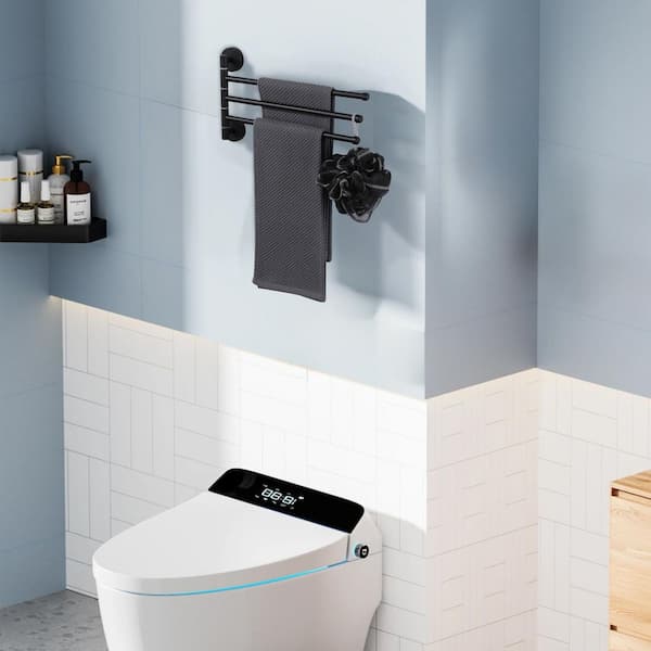 13.2 in. Wall Mounted 3-Arm Swivel Towel Bar Stainless Steel Bathroom Towel Rack Holder in Matte Black