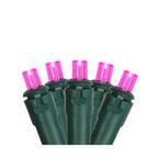 Set of 50 Pink LED Wide Angle Christmas Lights - Green Wire