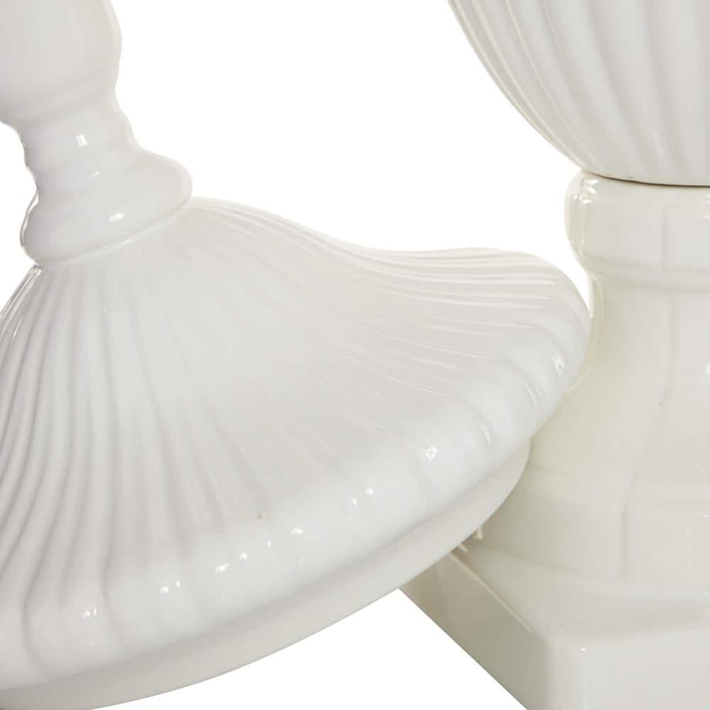 26" White Ceramic Tall Fluted Urn Vase with Lid