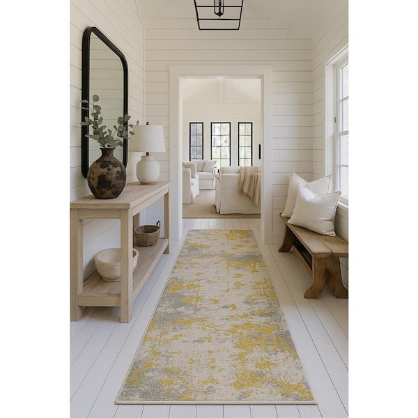 Vogue Gold 2 ft. 3 in. x 12 ft. Modern Abstract Runner Area Rug
