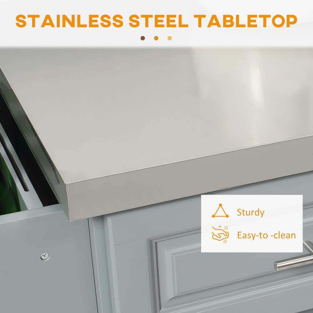 Gray Stainless Steel Top Kitchen Cart with Spice Rack