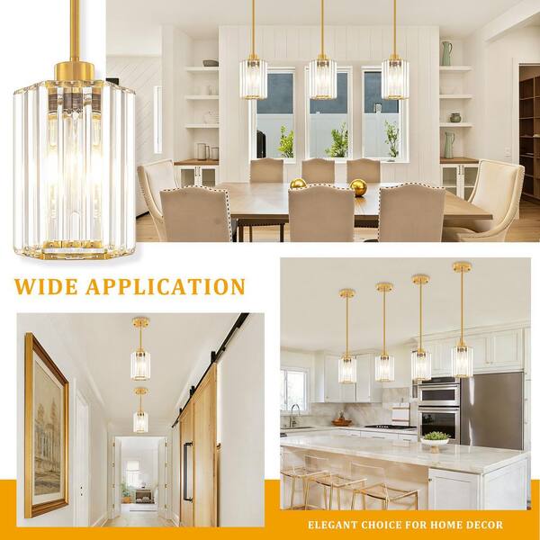 ZSMIHDOH 1-Light Gold Modern Crystal Hexagonal Pendant Light for