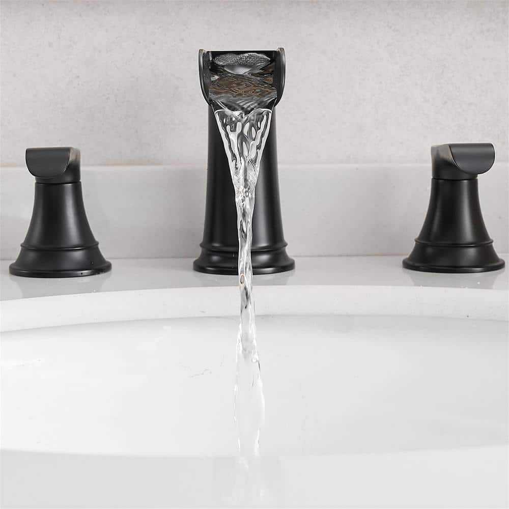 Matte Black 8-Inch Widespread Waterfall Bathroom Faucet